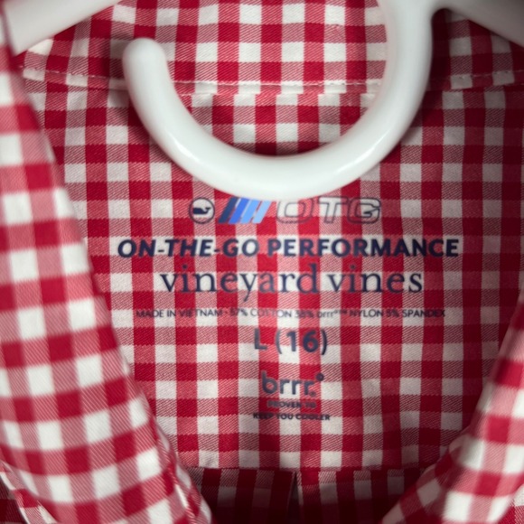 Vineyard Vines Performance Shirt Youth L 16 Red Gingham On-The-Go brrr 0788 - Picture 4 of 7